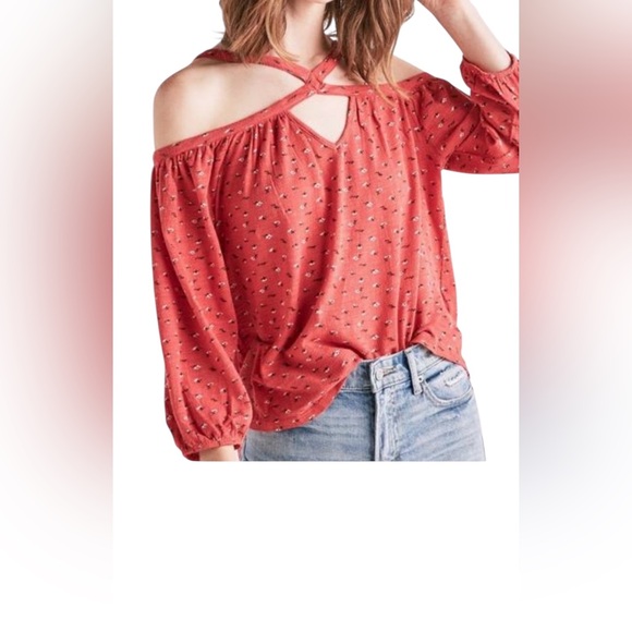Lucky Brand Tops - ❤️ GUC LUCKY BRAND Red Floral Off-Shoulder Criss Cross Top | Women’s Size Small